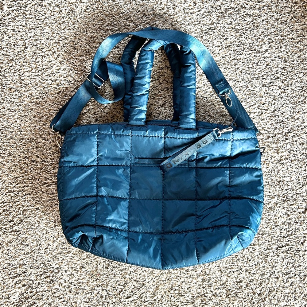 Isaac Mizrahi Teal Nylon Quilted Puffer Tote Travel Bag